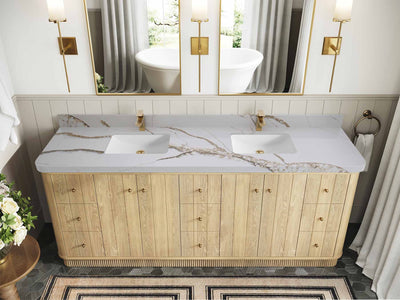 Houston White Oak 84 in. W x 22 in. D Free Standing Curved Edge Double Sink Bathroom Vanity - Willow Bath and Vanity