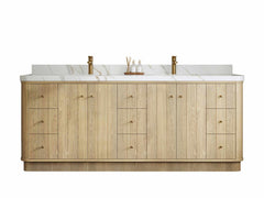 Houston White Oak 84 in. W x 22 in. D Free Standing Curved Edge Double Sink Bathroom Vanity - photo 1