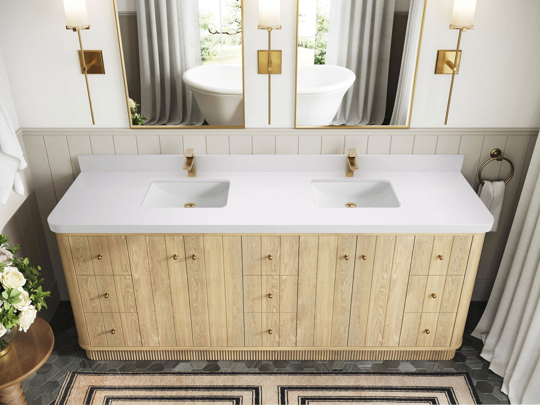 Houston White Oak 84 in. W x 22 in. D Free Standing Curved Edge Double Sink Bathroom Vanity - Willow Bath and Vanity