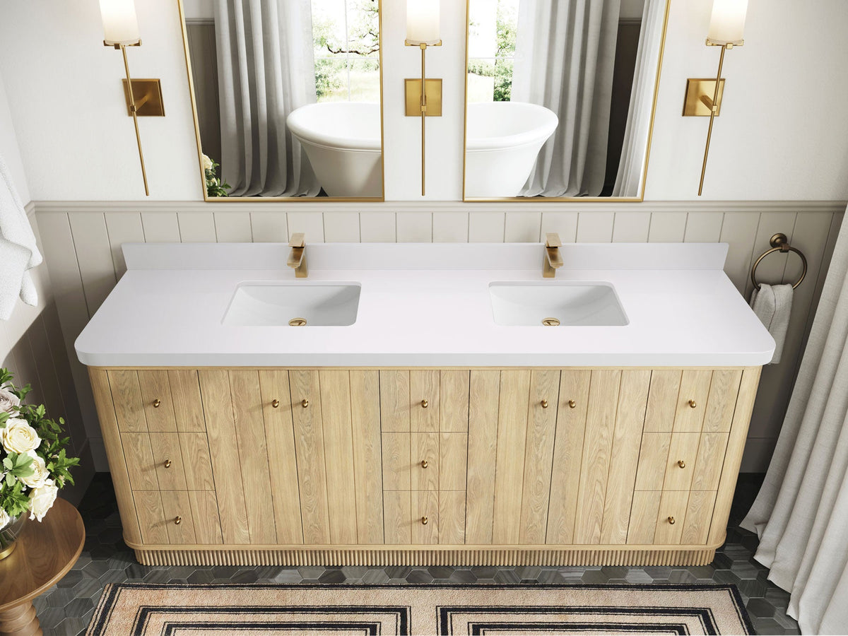 Houston White Oak 84 in. W x 22 in. D Free Standing Curved Edge Double Sink Bathroom Vanity - Willow Bath and Vanity