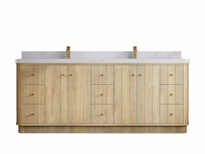 Houston White Oak 84 in. W x 22 in. D Free Standing Curved Edge Double Sink Bathroom Vanity - photo 16