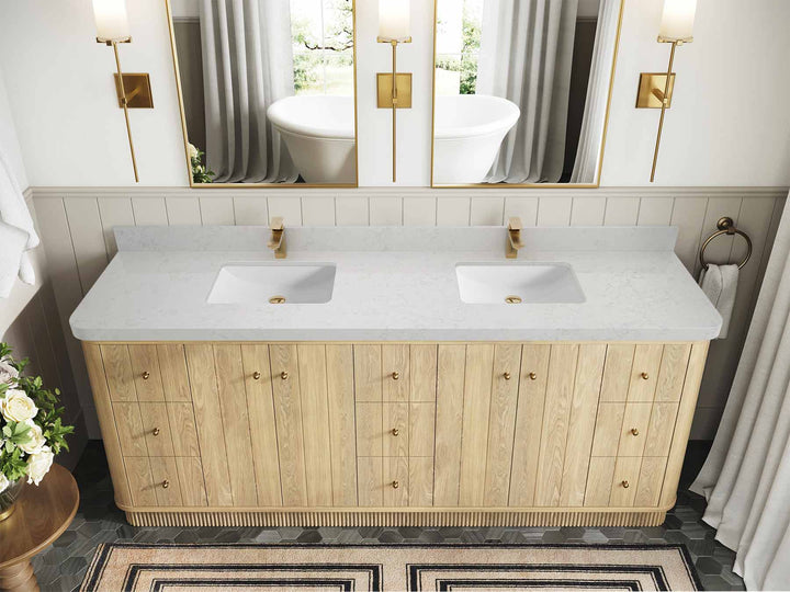 Houston White Oak 84 in. W x 22 in. D Free Standing Curved Edge Double Sink Bathroom Vanity - photo 9