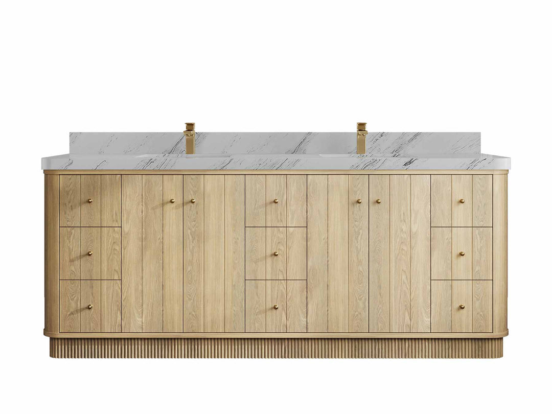 Houston White Oak 84 in. W x 22 in. D Free Standing Curved Edge Double Sink Bathroom Vanity - Willow Bath and Vanity