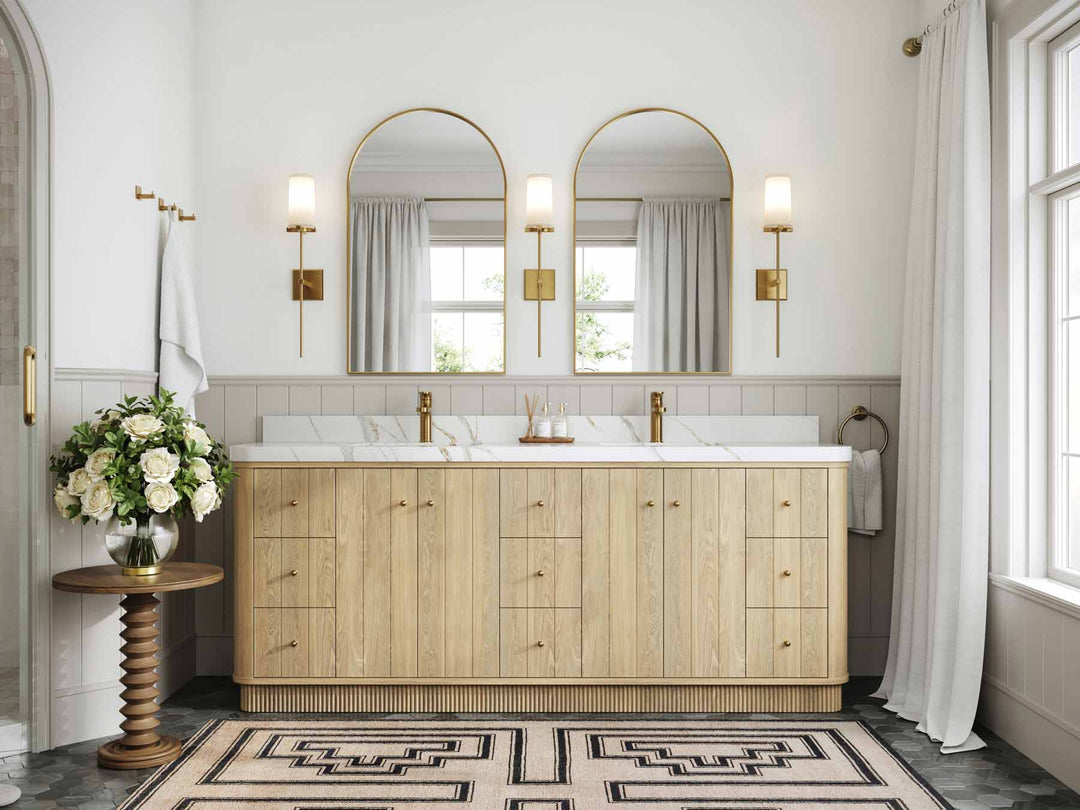 Houston White Oak 84 in. W x 22 in. D Free Standing Curved Edge Double Sink Bathroom Vanity - Willow Bath and Vanity