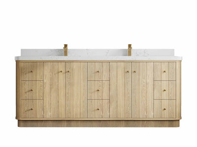 Houston White Oak 84 in. W x 22 in. D Free Standing Curved Edge Double Sink Bathroom Vanity - Willow Bath and Vanity