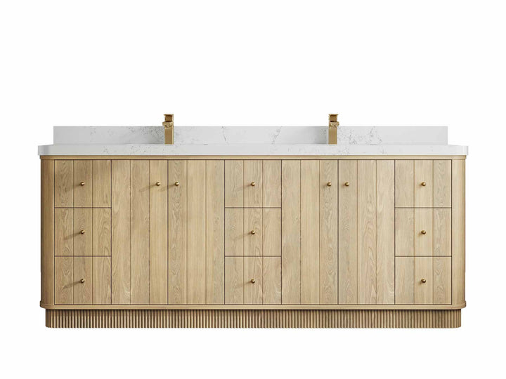 Houston White Oak 84 in. W x 22 in. D Free Standing Curved Edge Double Sink Bathroom Vanity - photo 20