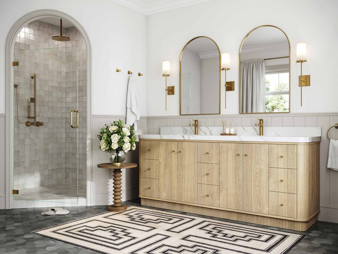 Houston White Oak 84 in. W x 22 in. D Free Standing Curved Edge Double Sink Bathroom Vanity - Willow Bath and Vanity