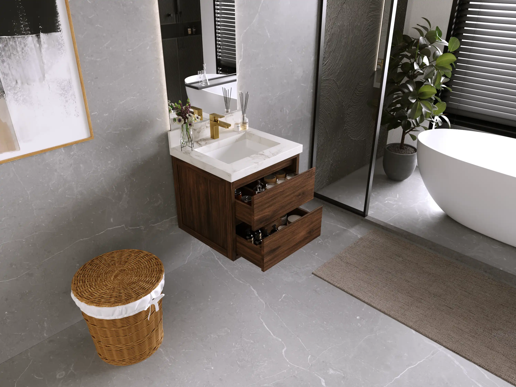 Madison Floating Teak 24 in. W x 22 in. D Single Sink Bathroom Vanity - Willow Bath and Vanity