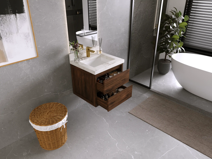 Madison Floating Teak 24 in. W x 22 in. D Single Sink Bathroom Vanity - photo 3