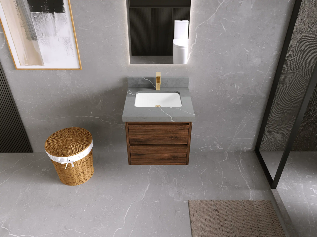 Madison Floating Teak 24 in. W x 22 in. D Single Sink Bathroom Vanity - Willow Bath and Vanity