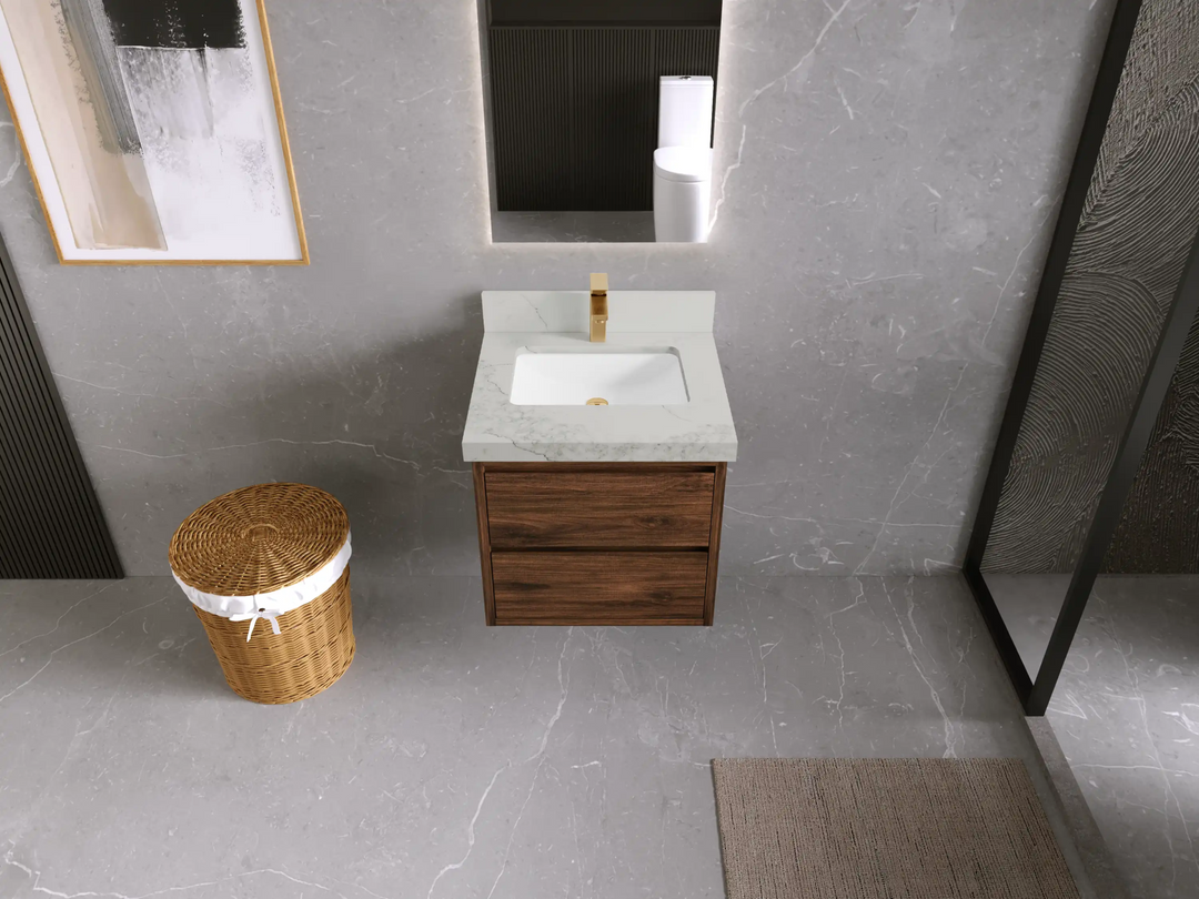 Madison Floating Teak 24 in. W x 22 in. D Single Sink Bathroom Vanity - Willow Bath and Vanity