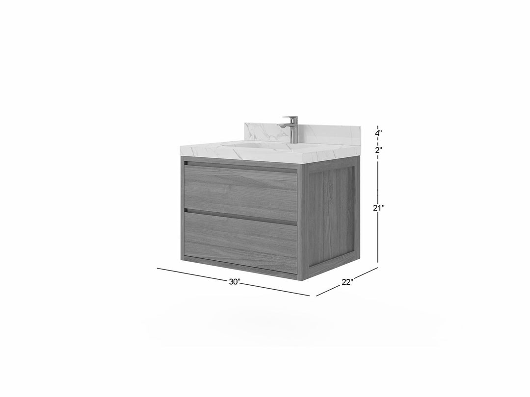 Madison Floating Teak 30 in. W x 22 in. D Single Sink Bathroom Vanity - Willow Bath and Vanity