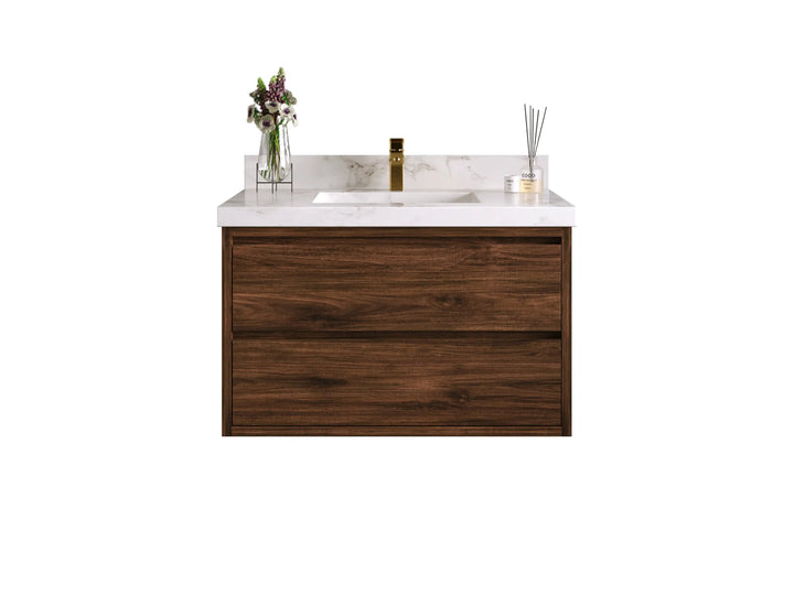 Madison Floating Teak 36 in. W x 22 in. D Center Sink Bathroom Vanity - photo 1