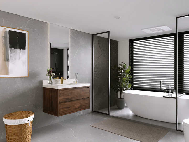 Madison Floating Teak 36 in. W x 22 in. D Center Sink Bathroom Vanity - photo 2