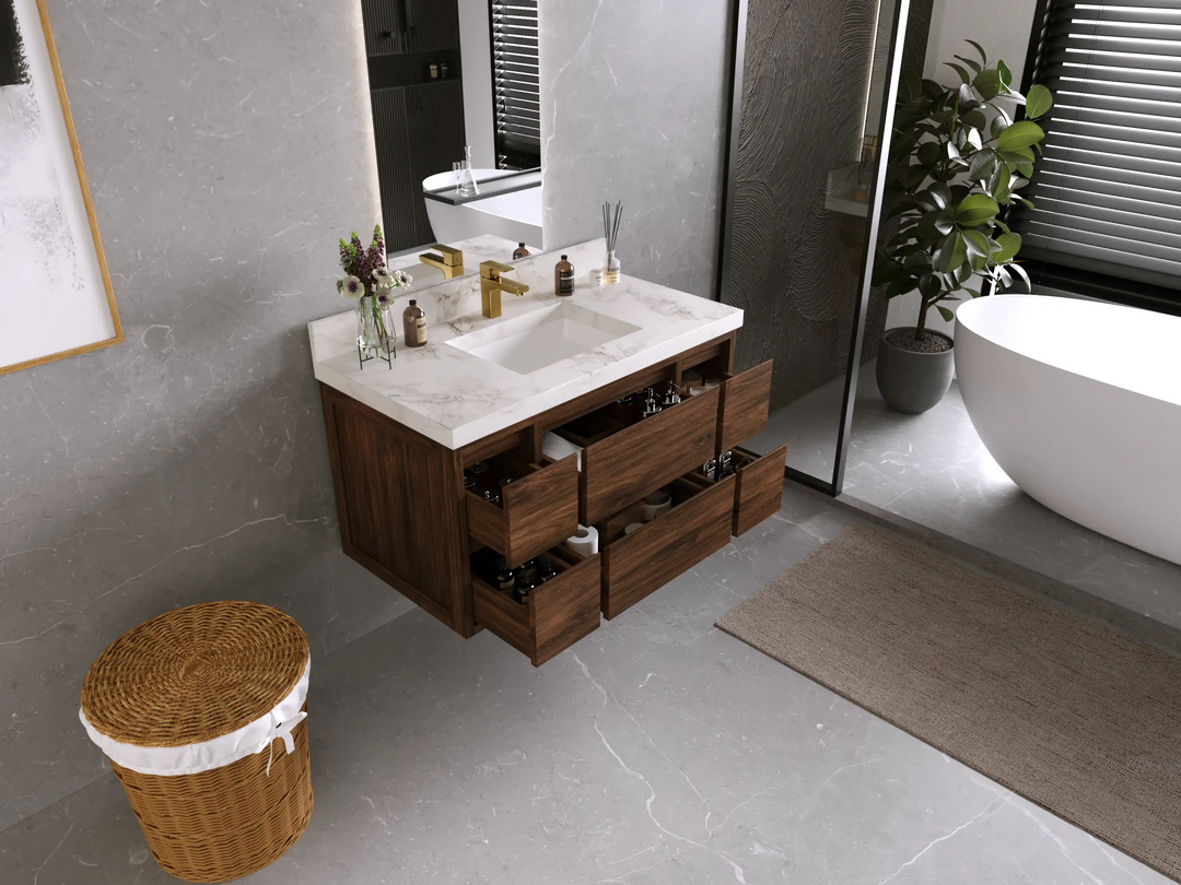 Madison Floating Teak 42 in. W x 22 in. D Single Sink Bathroom Vanity - Willow Bath and Vanity