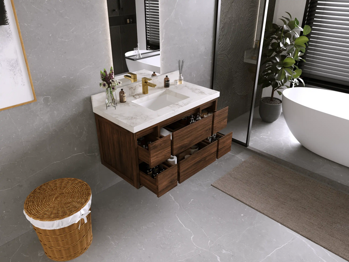 Madison Floating Teak 42 in. W x 22 in. D Single Sink Bathroom Vanity - photo 3
