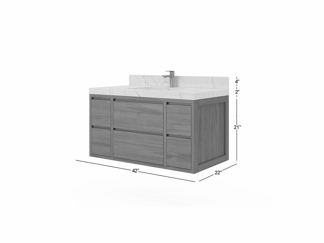 Madison Floating Teak 42 in. W x 22 in. D Single Sink Bathroom Vanity - Willow Bath and Vanity