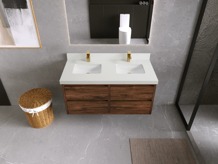 Madison Floating Teak 48 in. W x 22 in. D Double Sink Bathroom Vanity - photo 10