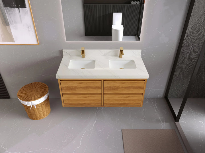 Madison Floating Teak 48 in. W x 22 in. D Double Sink Bathroom Vanity - photo 14