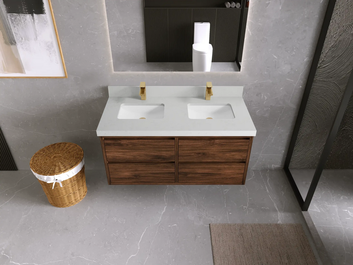 Madison Floating Teak 48 in. W x 22 in. D Double Sink Bathroom Vanity - photo 9