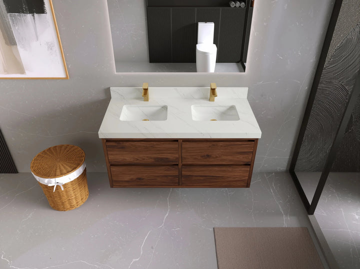 Madison Floating Teak 48 in. W x 22 in. D Double Sink Bathroom Vanity - photo 14