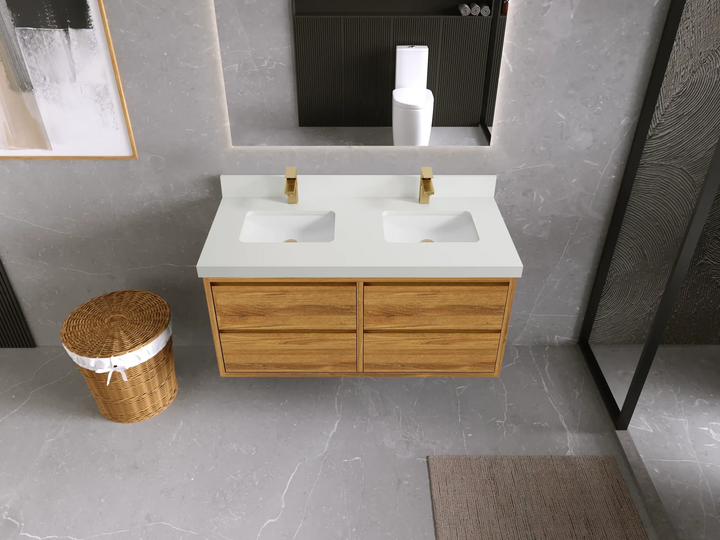 Madison Floating Teak 48 in. W x 22 in. D Double Sink Bathroom Vanity - photo 12