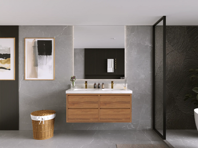 Madison Floating Teak 48 in. W x 22 in. D Double Sink Bathroom Vanity - Willow Bath and Vanity