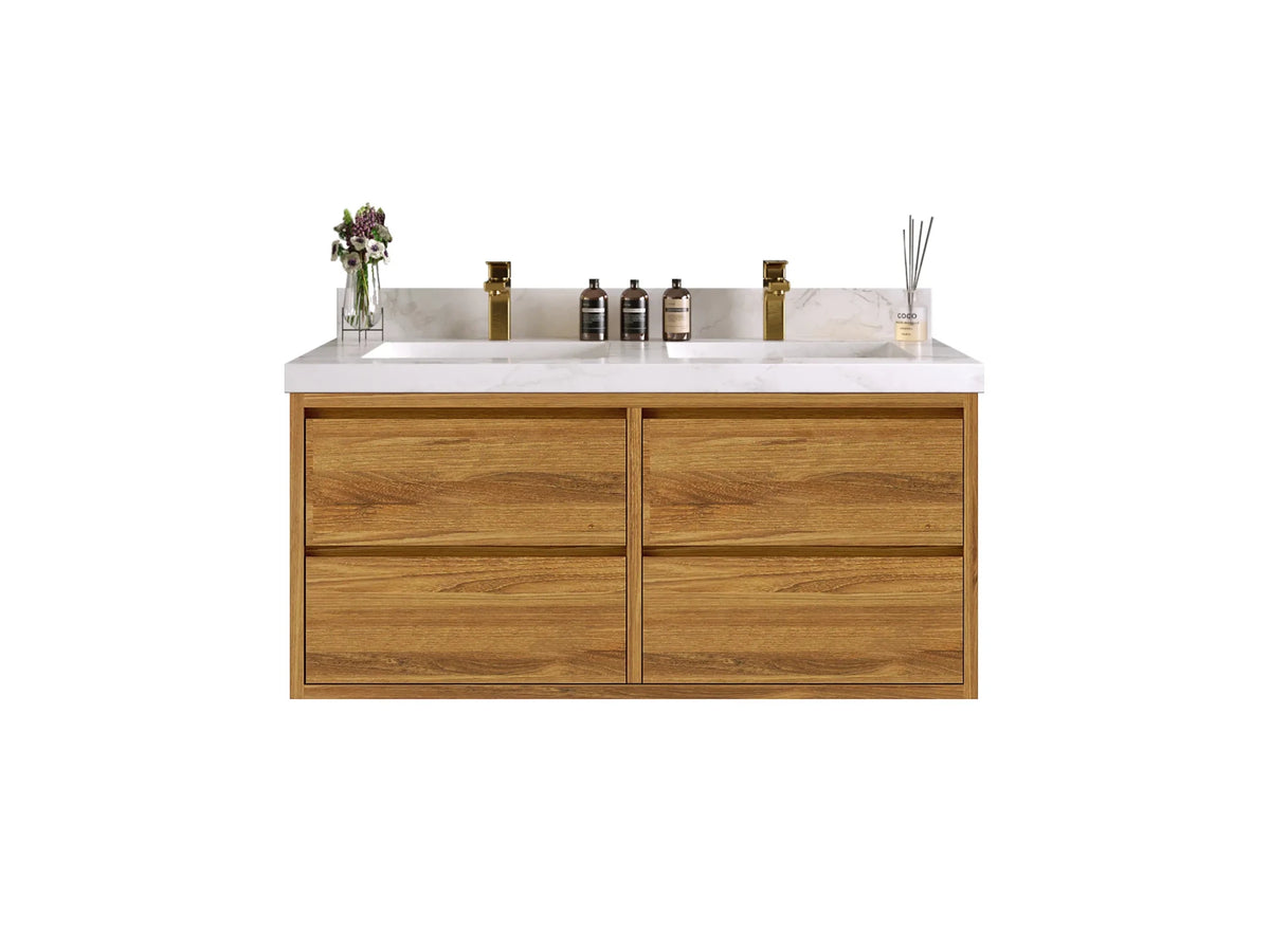 Madison Floating Teak 48 in. W x 22 in. D Double Sink Bathroom Vanity - Willow Bath and Vanity