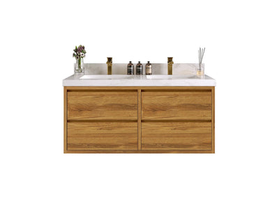 Madison Floating Teak 48 in. W x 22 in. D Double Sink Bathroom Vanity - Willow Bath and Vanity