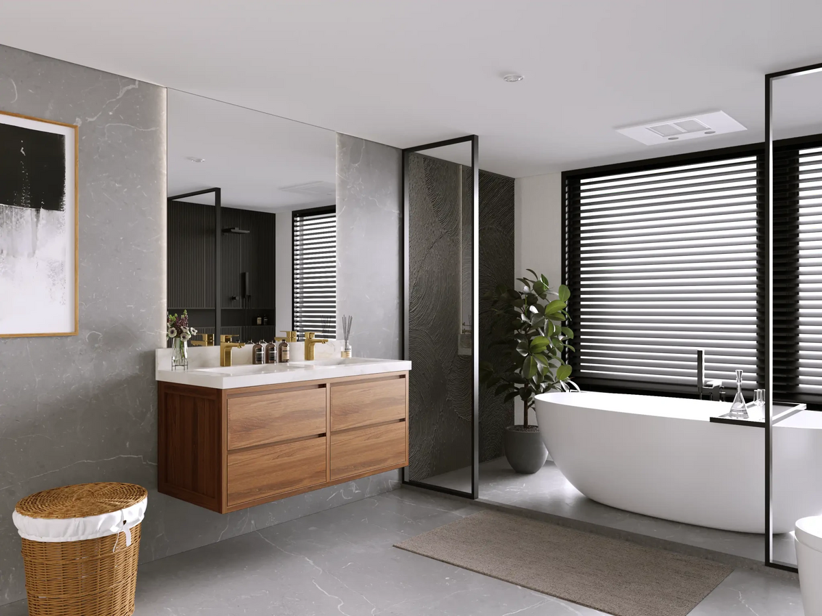Madison Floating Teak 48 in. W x 22 in. D Double Sink Bathroom Vanity - Willow Bath and Vanity