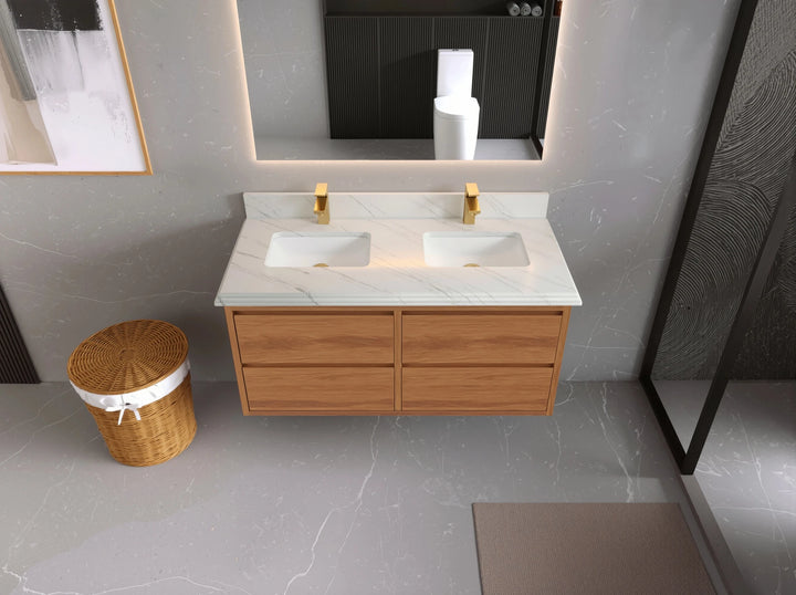 Madison Floating Teak 48 in. W x 22 in. D Double Sink Bathroom Vanity - photo 14