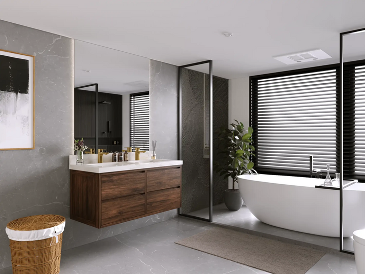 Madison Floating Teak 48 in. W x 22 in. D Double Sink Bathroom Vanity - photo 2