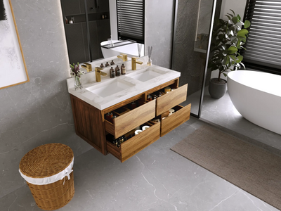 Madison Floating Teak 48 in. W x 22 in. D Double Sink Bathroom Vanity - Willow Bath and Vanity