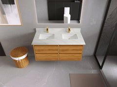 Madison Floating Teak 48 in. W x 22 in. D Double Sink Bathroom Vanity - photo 15