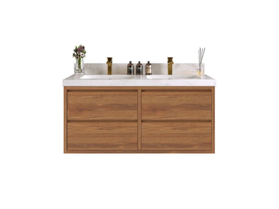 Madison Floating Teak 48 in. W x 22 in. D Double Sink Bathroom Vanity - Willow Bath and Vanity