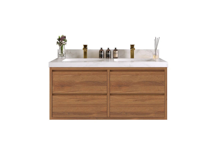 Madison Floating Teak 48 in. W x 22 in. D Double Sink Bathroom Vanity - photo 1