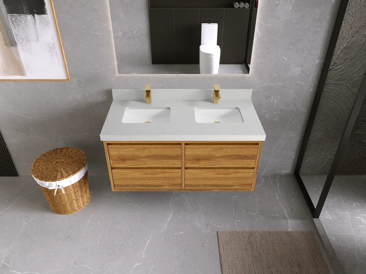 Madison Floating Teak 48 in. W x 22 in. D Double Sink Bathroom Vanity - photo 7
