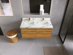 Madison Floating Teak 48 in. W x 22 in. D Double Sink Bathroom Vanity - photo 11