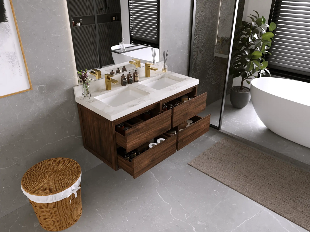 Madison Floating Teak 48 in. W x 22 in. D Double Sink Bathroom Vanity | 
              
                Dark Walnut Finish Teak
                
                  
             - MDS_TK_FLT_WLN_CA_LZ_48D - photo №3