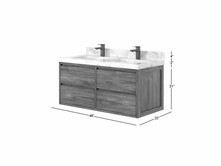 Madison Floating Teak 48 in. W x 22 in. D Double Sink Bathroom Vanity - photo 5