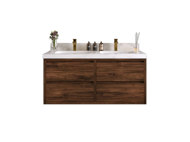 Madison Floating Teak 48 in. W x 22 in. D Double Sink Bathroom Vanity - photo 1