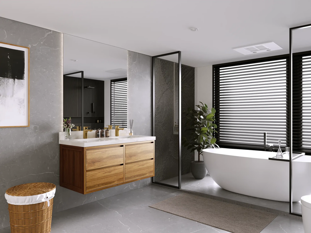 Madison Floating Teak 48 in. W x 22 in. D Double Sink Bathroom Vanity - Willow Bath and Vanity