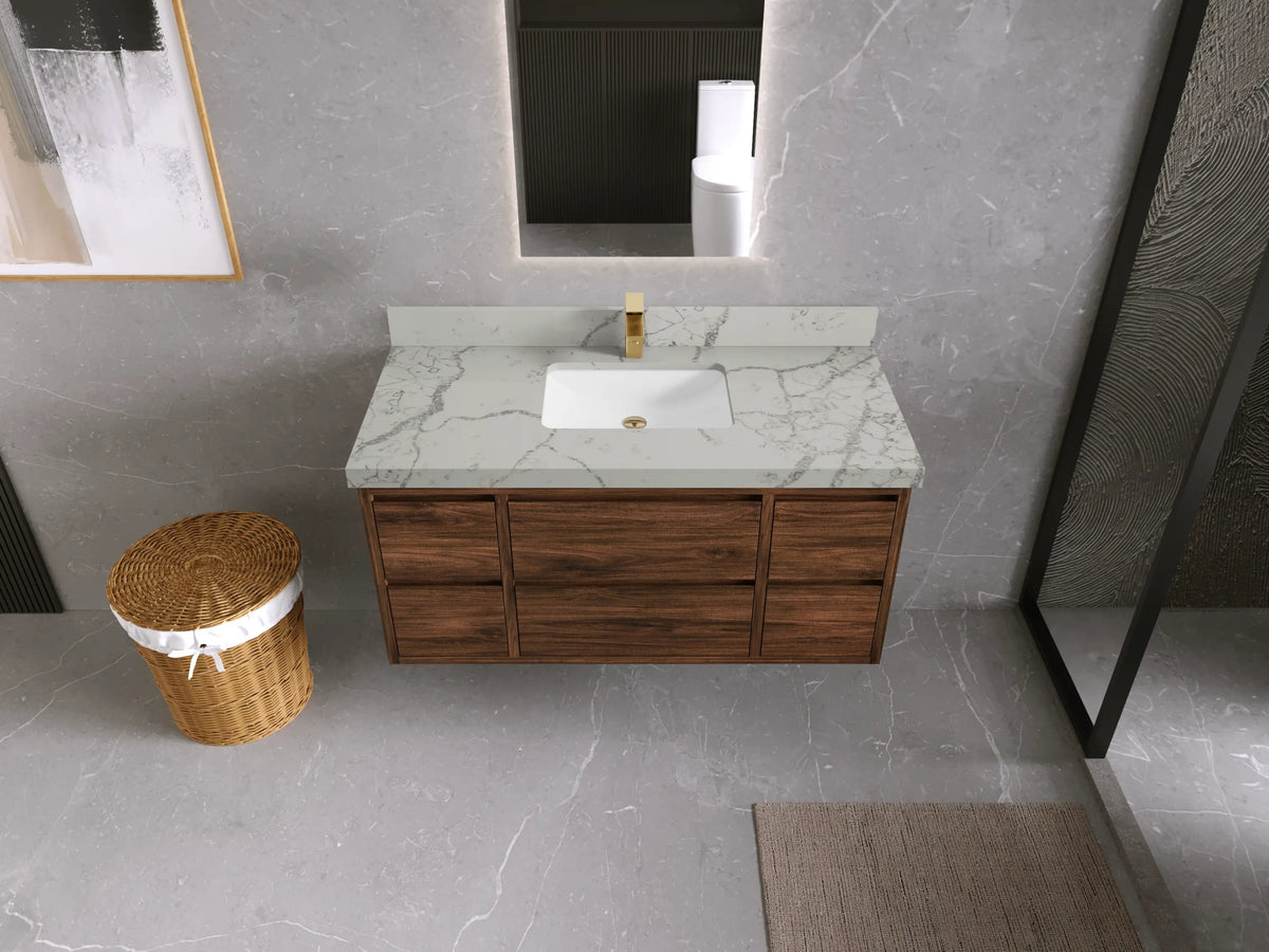 Madison Floating Teak 48 in. W x 22 in. D Single Sink Bathroom Vanity - Willow Bath and Vanity