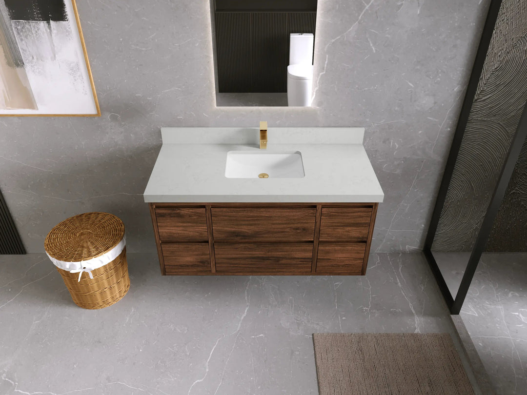 Madison Floating Teak 48 in. W x 22 in. D Single Sink Bathroom Vanity - Willow Bath and Vanity