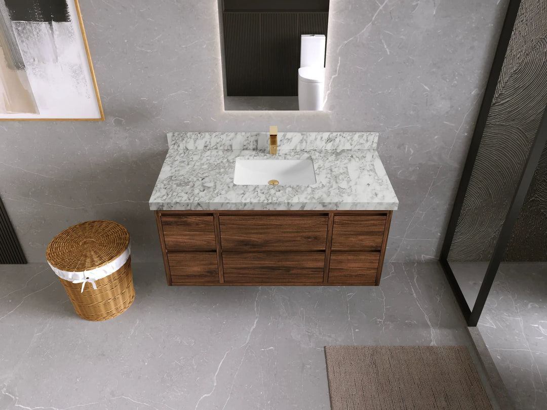 Madison Floating Teak 48 in. W x 22 in. D Single Sink Bathroom Vanity - Willow Bath and Vanity