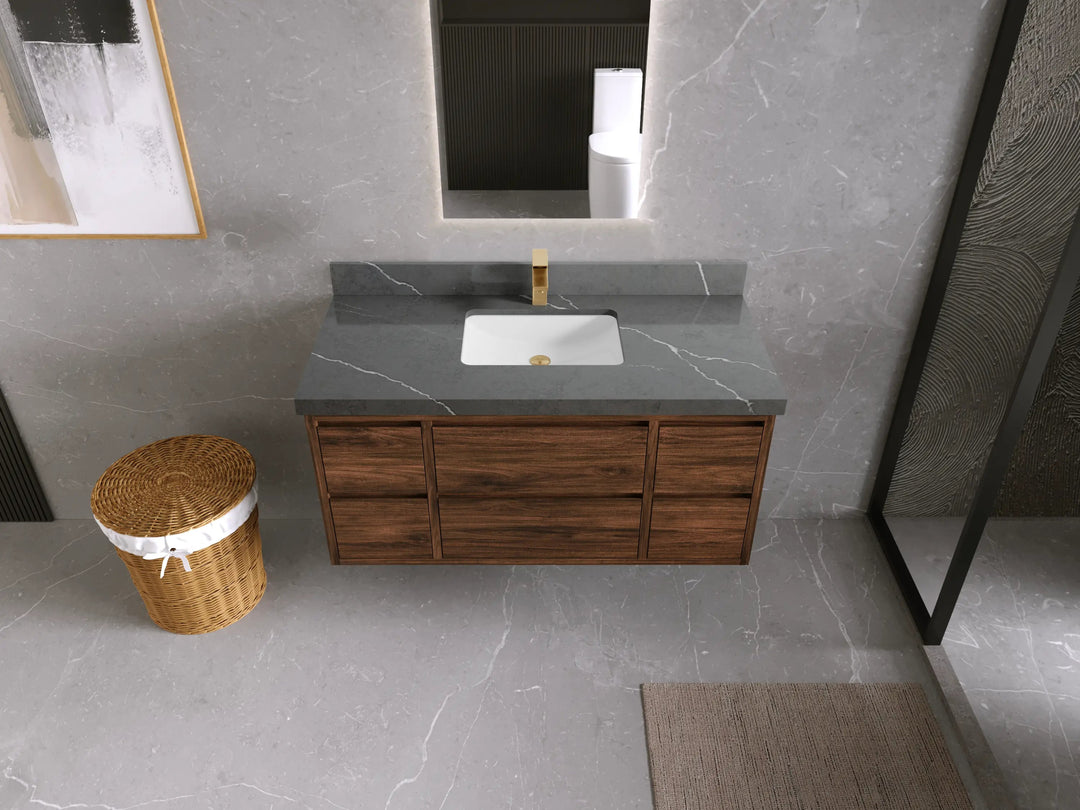 Madison Floating Teak 48 in. W x 22 in. D Single Sink Bathroom Vanity - Willow Bath and Vanity