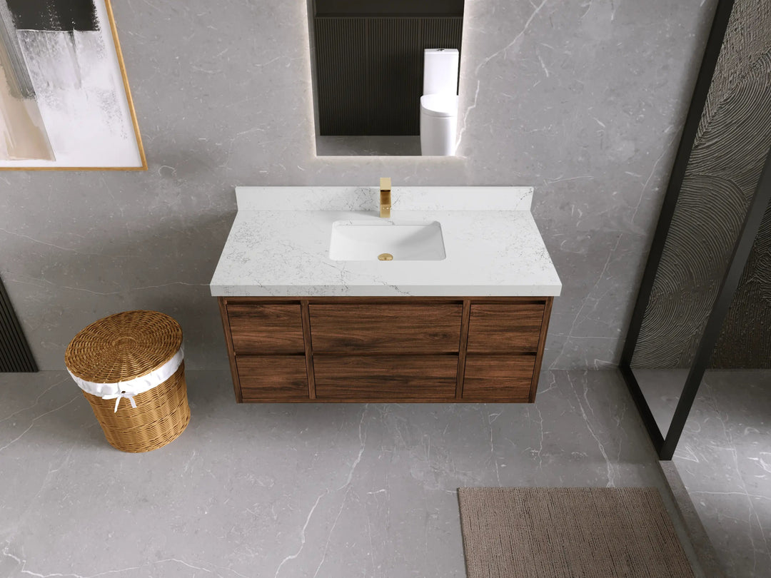 Madison Floating Teak 48 in. W x 22 in. D Single Sink Bathroom Vanity - Willow Bath and Vanity