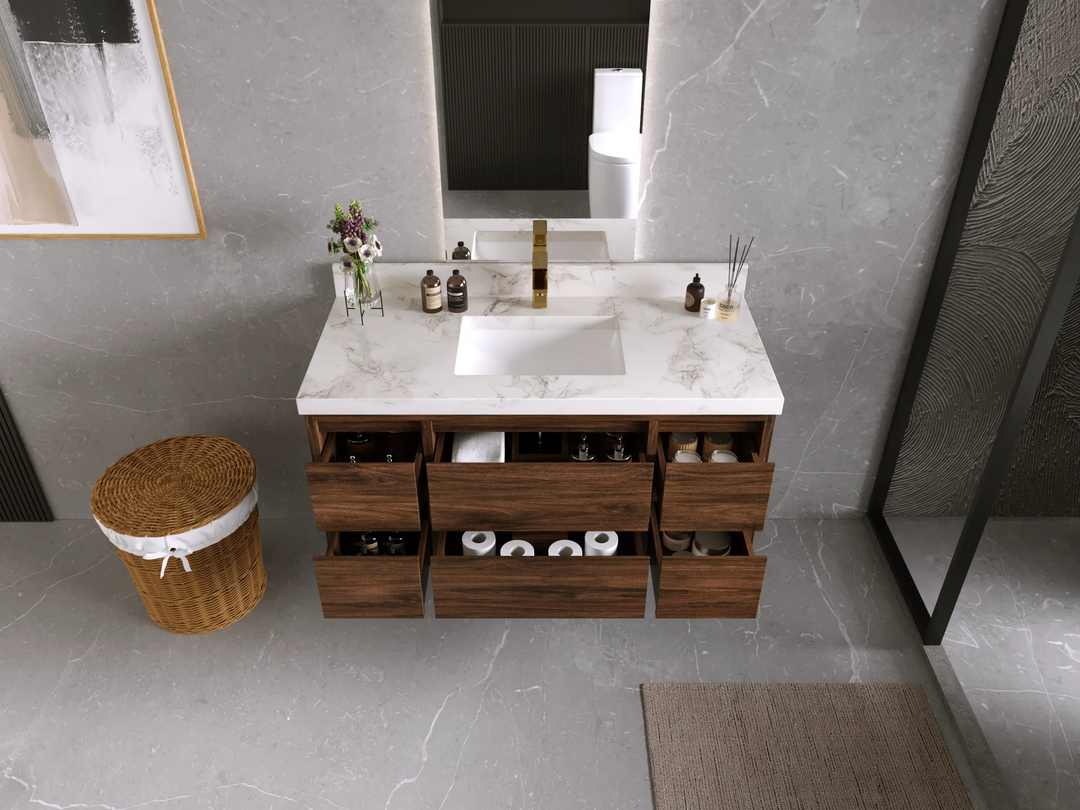 Madison Floating Teak 48 in. W x 22 in. D Single Sink Bathroom Vanity - Willow Bath and Vanity