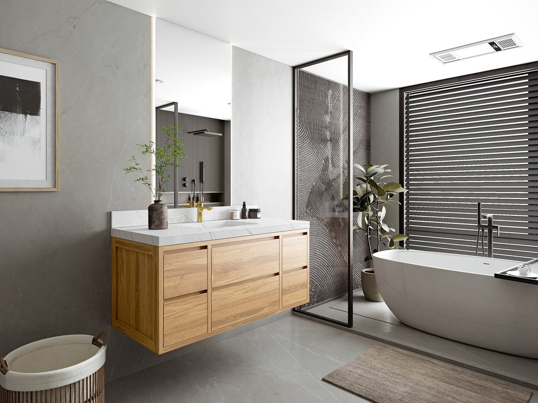 Madison Floating Teak 48 in. W x 22 in. D Single Sink Bathroom Vanity - Willow Bath and Vanity