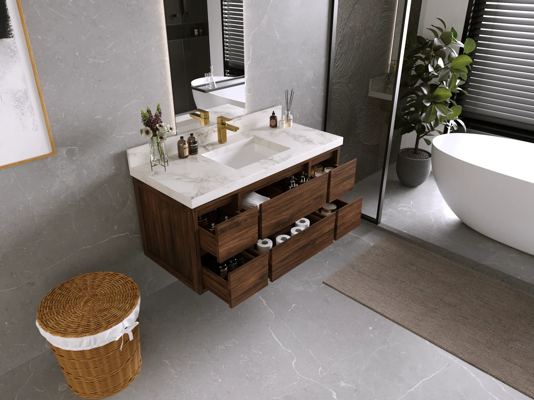 Madison Floating Teak 48 in. W x 22 in. D Single Sink Bathroom Vanity - Willow Bath and Vanity